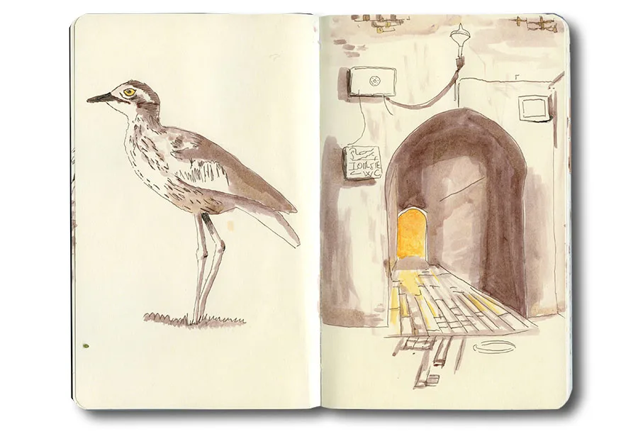 A page from Erik Gauger's Marrakech sketch journal