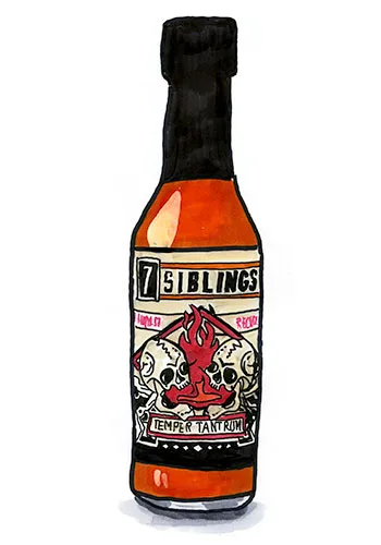 Sketch by Erik Gauger of 7 Siblings Temper Tantrum Hot Sauce