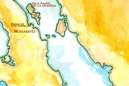 Handpainted map of the Baja California Peninsula