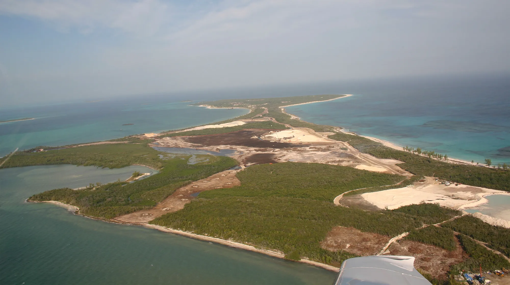 Aerial view of the north end of Great Guana Cay with land cleared for the Bakers Bay development