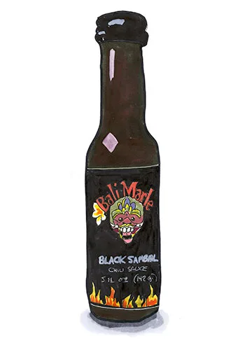 Sketch by Erik Gauger of Bali Marle Black Sambal Chili Hot Sauce