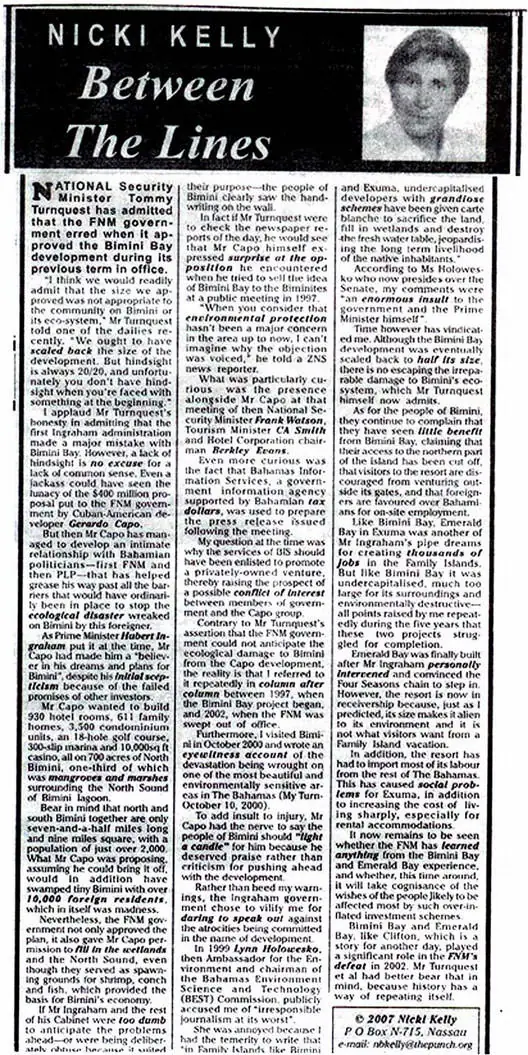 Article comparing Guana Cay and Bimini Bay development fights