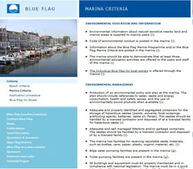 Screenshot of the Blue Flag program's environmental criteria for marinas.