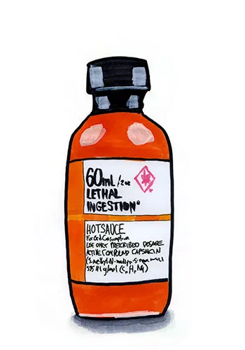 Sketch by Erik Gauger of CaJohn's Lethal Ingestion Bhut Jolokia Hot Sauce