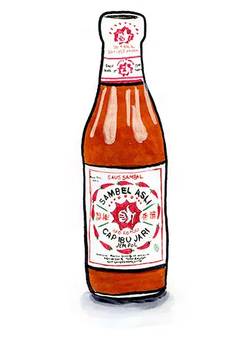 Sketch by Erik Gauger of Cap Ibu Jari Jempol Sambel Asli Chili Sauce