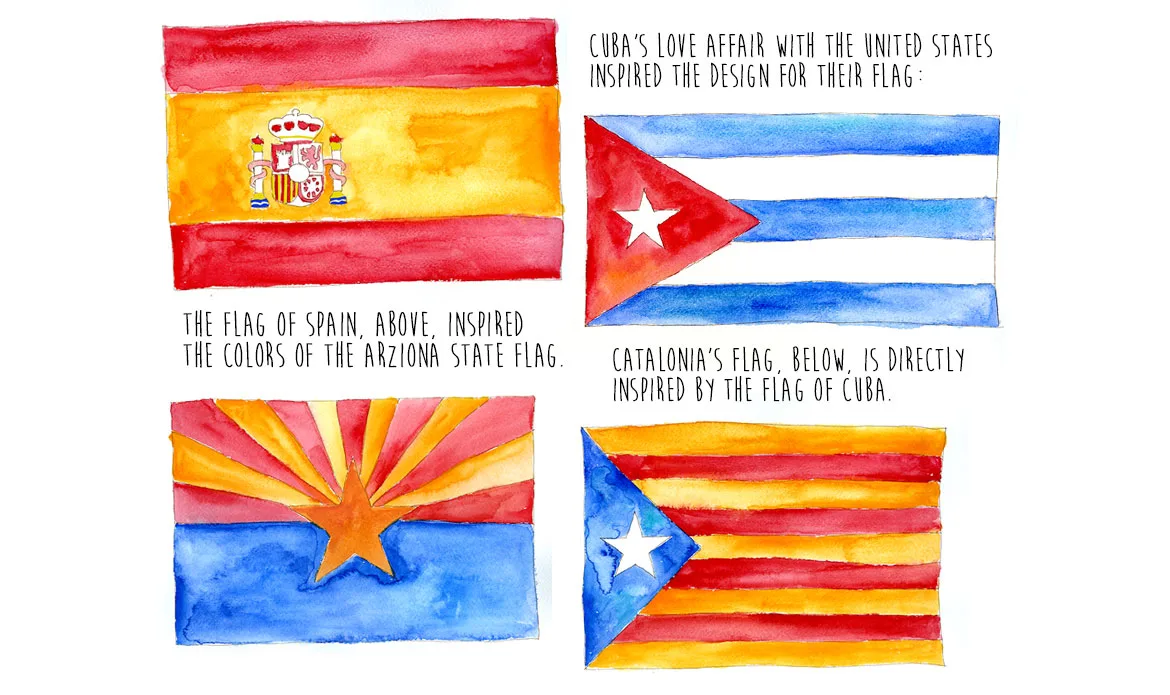 The Spanish flag beside the Catalan estelada (independence) flag
