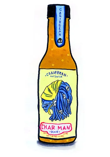 Sketch by Erik Gauger of Char Man Caribbean Hot Sauce