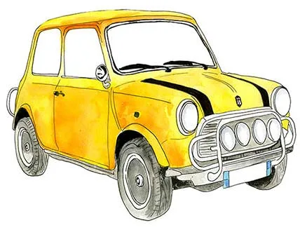 Sketch of Yellow Classic Mini Car