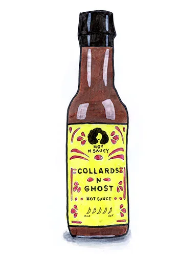 Sketch by Erik Gauger of Collards N Ghost Hot Sauce