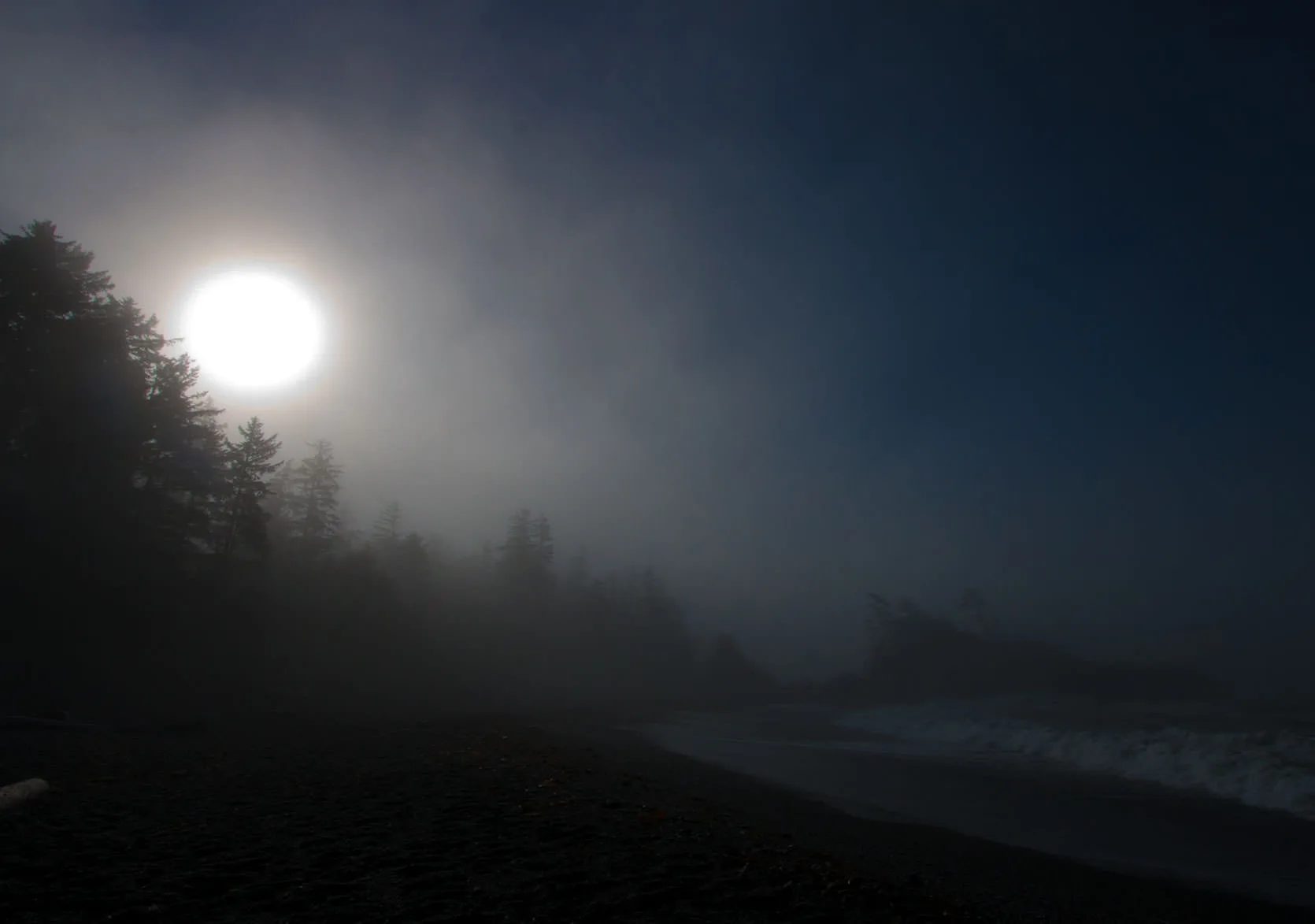 Beach on the Clayoquot Sound in a deep morning fog