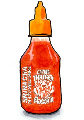 Sketch by Erik Gauger of Crying Thaiger Sriracha Hot Chilli Sauce