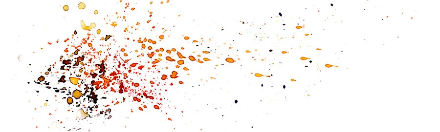 Watercolor splatter abstraction of a 1972 Dark Star jam, a dense burst of orange, brown and black droplets.