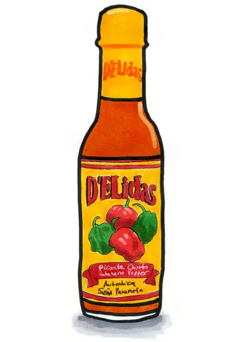 Sketch by Erik Gauger of D'elidas Chombo Picante Habanero Hot Sauce