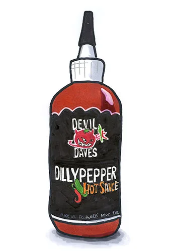 Sketch by Erik Gauger of Devil Dave's Dillypepper Hot Sauce