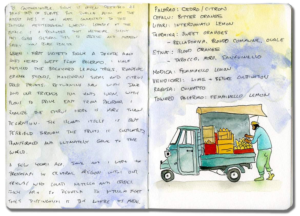 Sketch journal pages from eastern Sicily, Italy