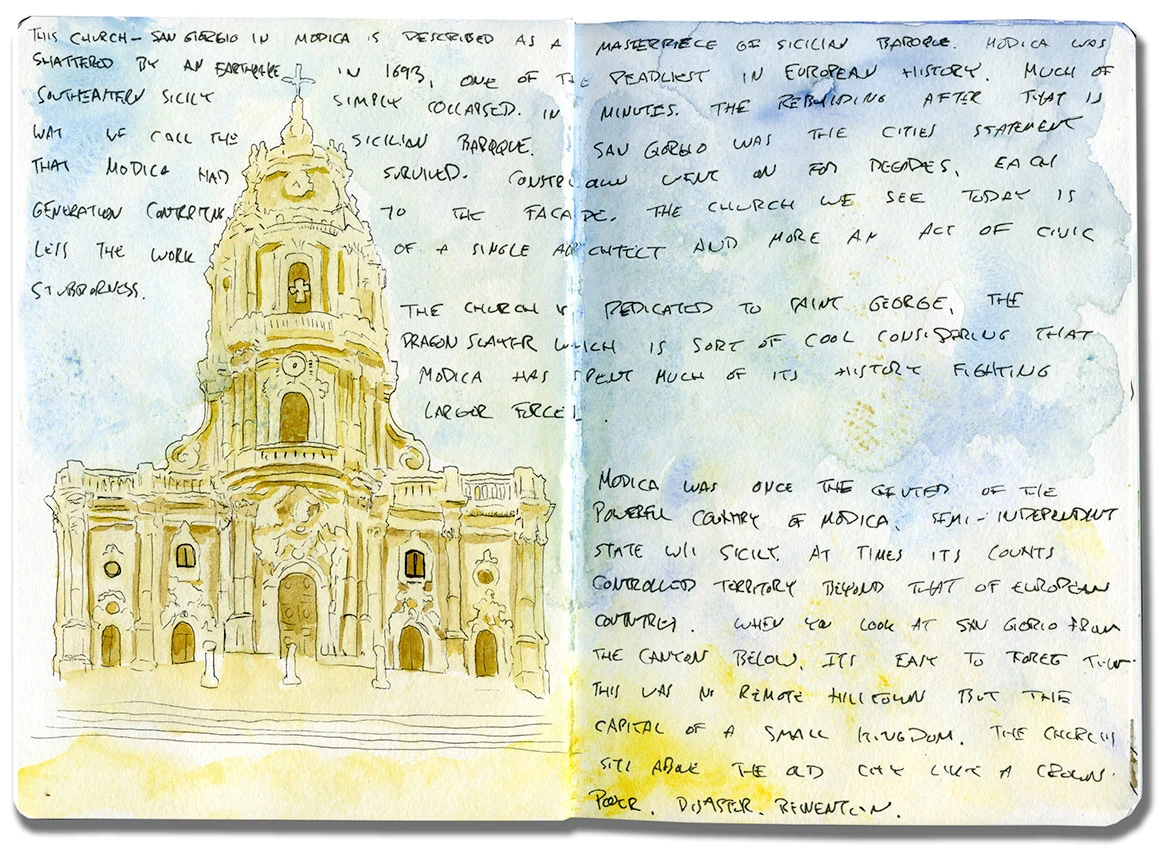 Sketch journal pages from eastern Sicily, Italy