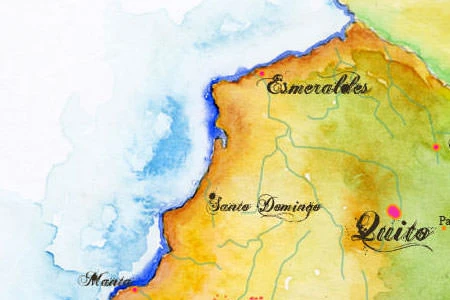 Handpainted map of Ecuador