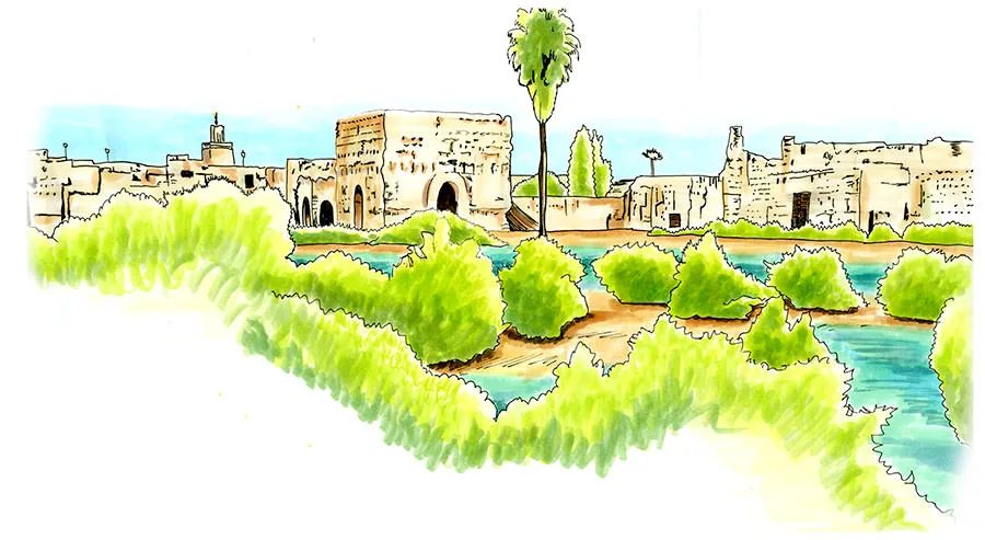 Sketch by Erik Gauger of the El Badi Palace, Marrakech