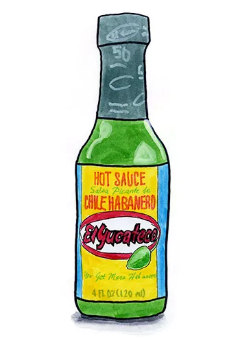 Sketch by Erik Gauger of El Yucateco Green Chile Habanero Hot Sauce