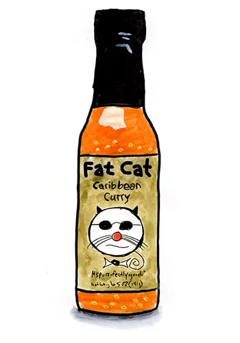 Sketch by Erik Gauger of Fat Cat Caribbean Curry Hot Sauce