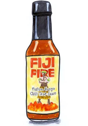 Sketch by Erik Gauger of Fiji Fire Native Bongo Hot Sauce