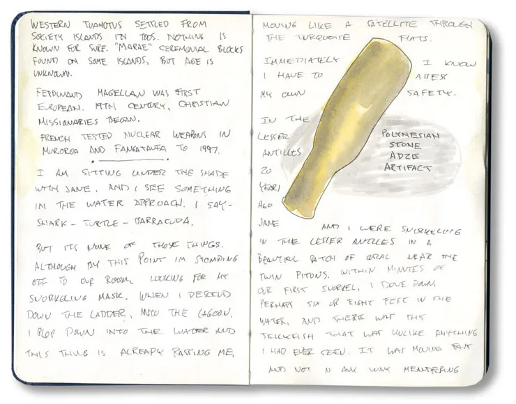 Sketch and notes of a Polynesian tool in my journal
