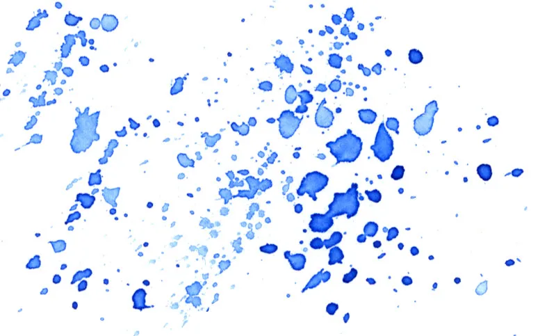 Splatters of French ultramarine watercolor paint.