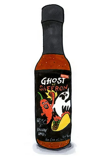 Sketch by Erik Gauger of Ghost of Saffron Hot Sauce