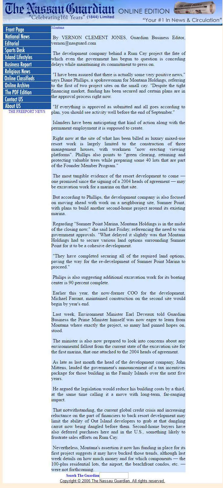 Screenshot of a Nassau Guardian online article about Rum Cay.