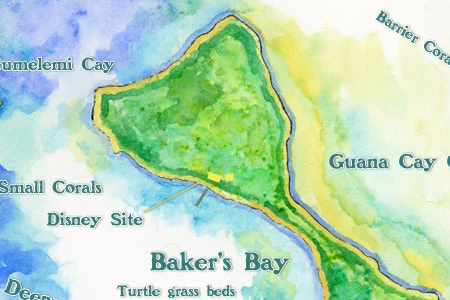 Handpainted map of Great Guana Cay, Abaco