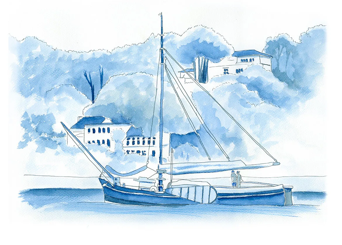 Blankenese beach sailboat Sketch, Hamburg, Germany