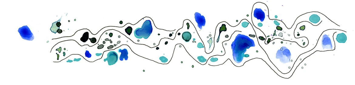 Watercolor and ink spatter artwork inspired by the Diga Rhythm Band and Jerry Garcia's 1975 Happiness Is Drumming jam at Marx Meadows in Golden Gate Park