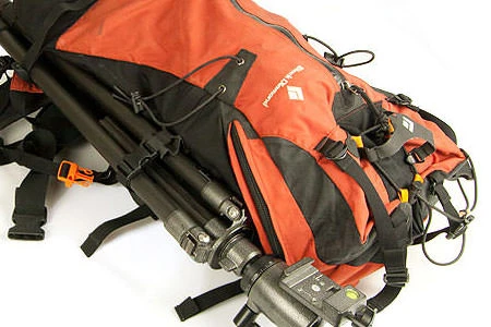 Heavy photography gear in a backpack