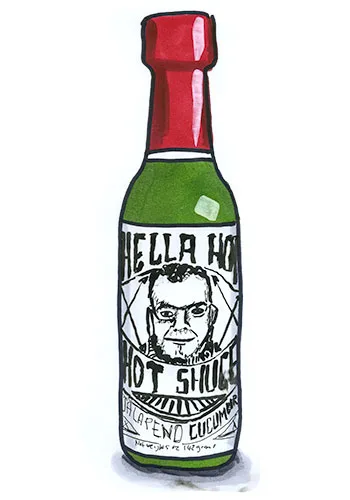 Sketch by Erik Gauger of Hella Hot Jalapeño Cucumber Hot Sauce