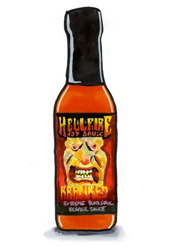 Sketch by Erik Gauger of Hellfire Kranked Hot Sauce