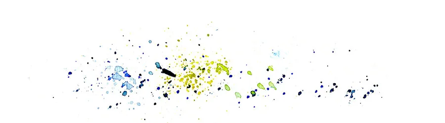 Watercolor splatter abstraction of a He's Gone jam, sparse blue and olive-green flecks.