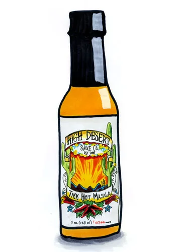 Sketch by Erik Gauger of Tikk-Hot Masala Hot Sauce