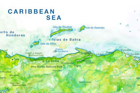 Handpainted map of Honduras