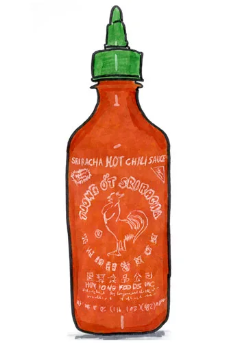 Sketch by Erik Gauger of Huy Fong Foods Sriracha Chile Sauce