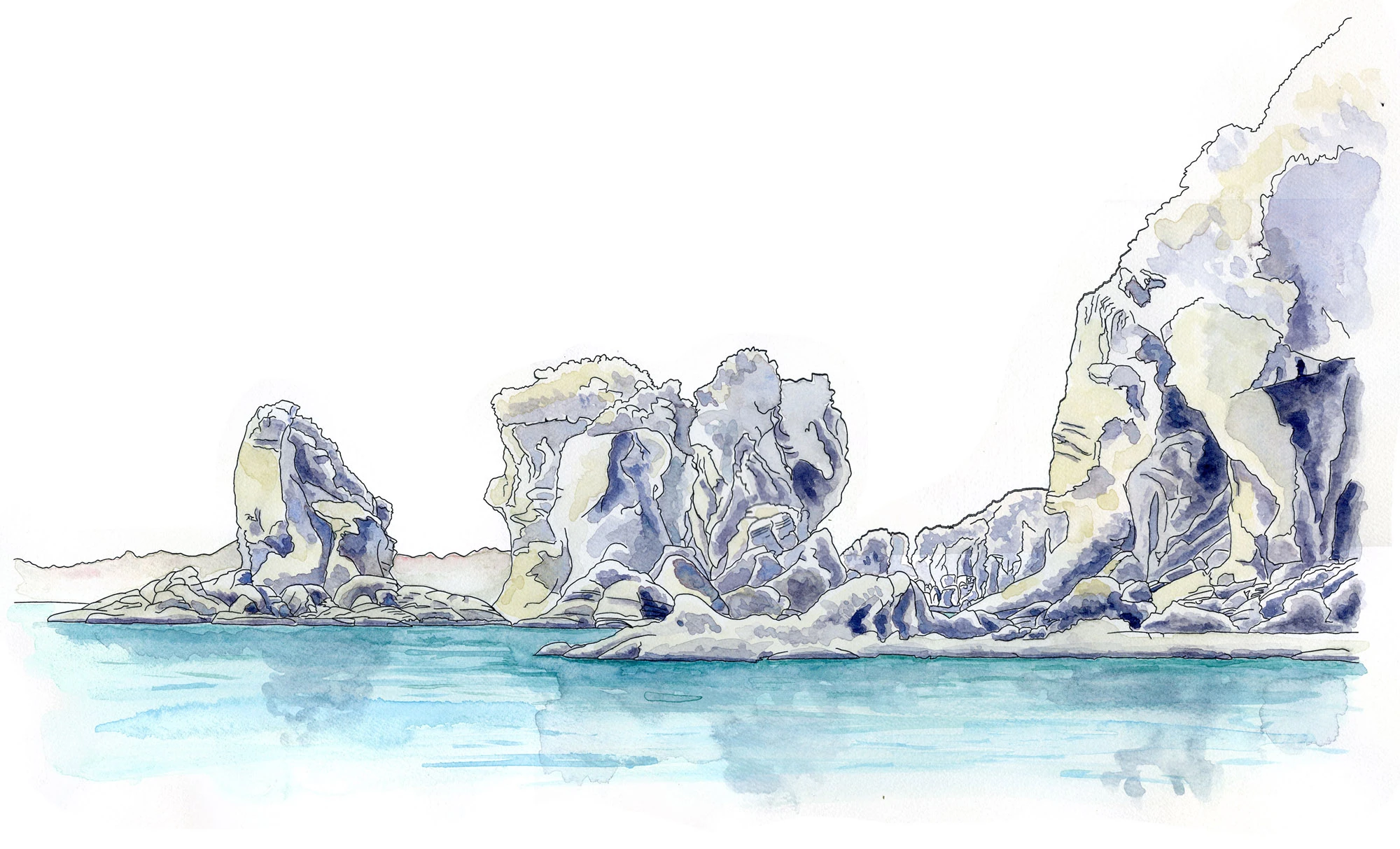 Volcanic rock formations along the shore of Isla Coronado, Baja California Sur