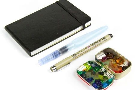 Lightweight travel sketchbook supplies