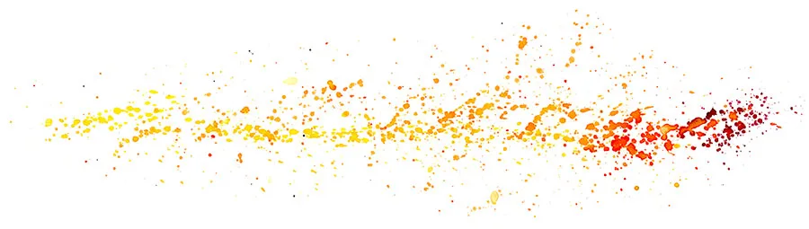 Watercolor splatter abstraction of the Louisville Eyes of the World jam, a thin stream of yellow building to orange and dark red.