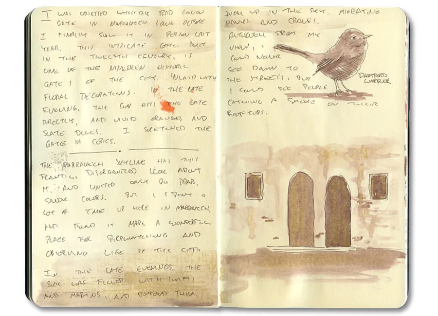 A page from Erik Gauger's Marrakech and Essaouira moleskine sketch journal (III)