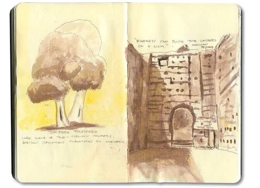 A page from Erik Gauger's Marrakech and Essaouira moleskine sketch journal (II)