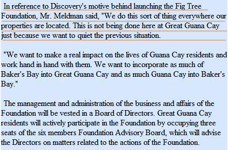 Excerpt quoting Mike Meldman on the Fig Tree Foundation, with passages underlined.