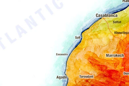 Handpainted map of Morocco