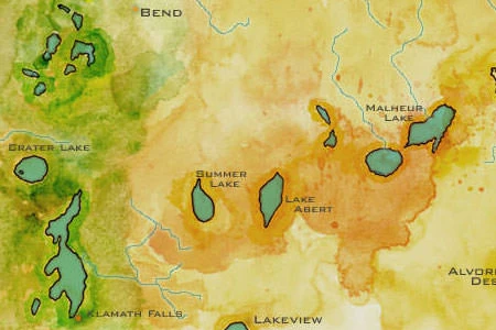 Handpainted map of Oregon
