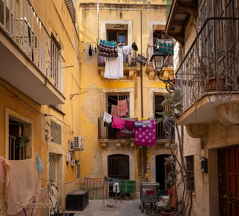A shaded courtyard in Ortigia, Syracuse, Sicily.