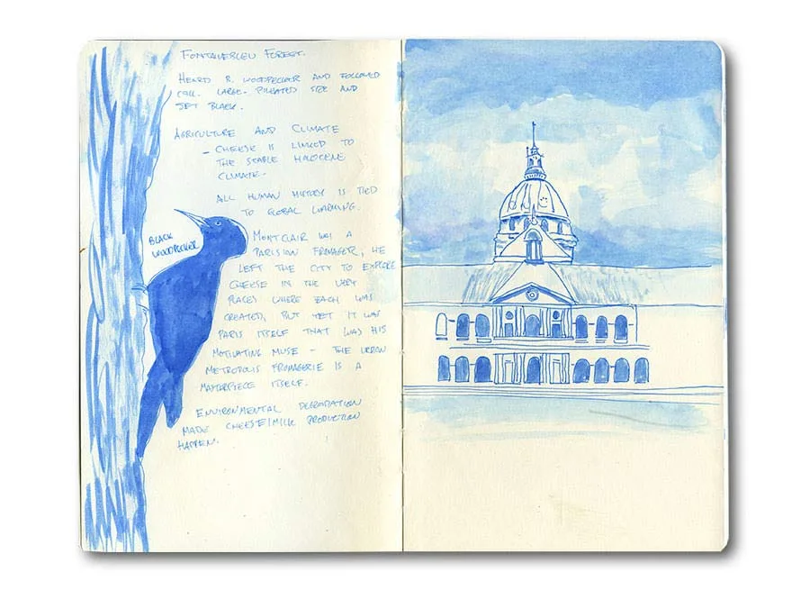 Another blue-wash watercolor page from a Paris Moleskine sketch journal