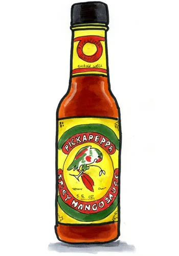 Sketch by Erik Gauger of Pickapeppa Spicy Mango Sauce